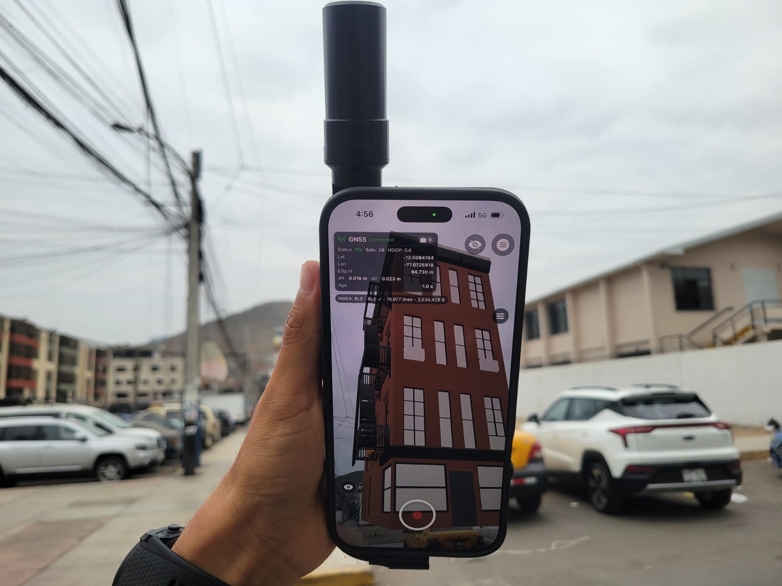 ROLAVICam capture workflow on a phone connected to GNSS equipment