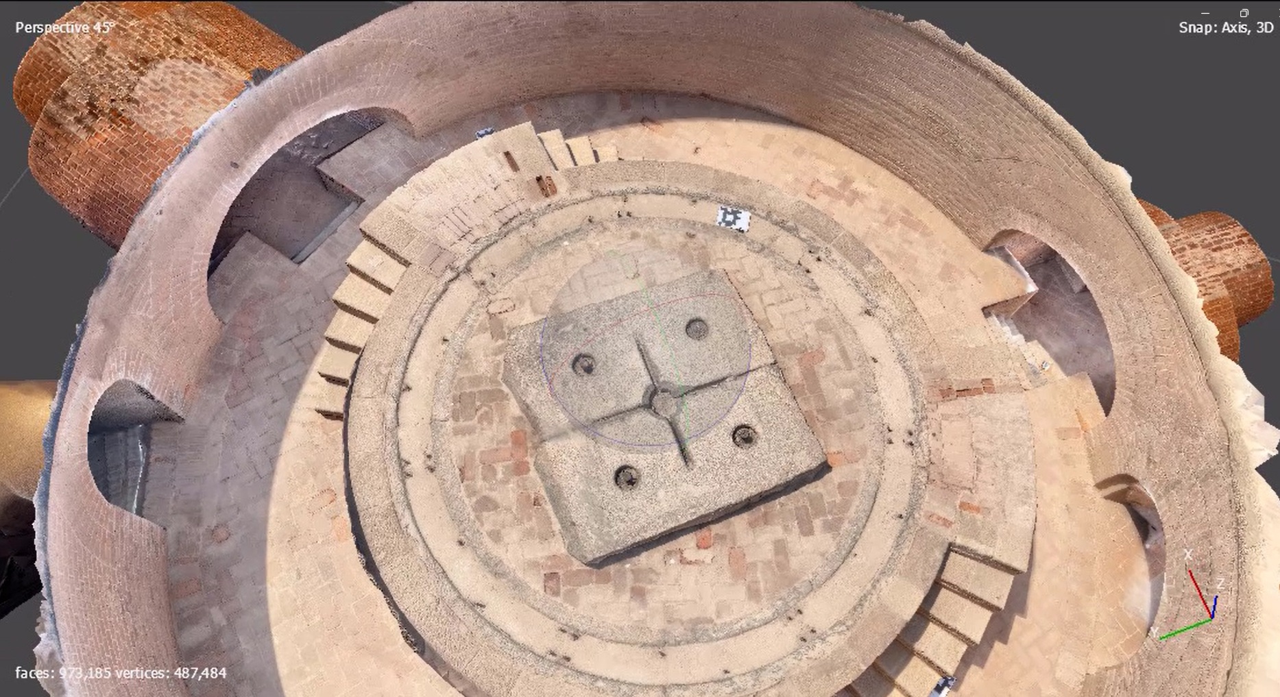 Top view of a circular textured 3D model