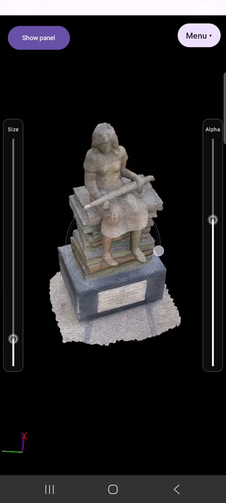 ROLAVIScan textured statue model on mobile screen